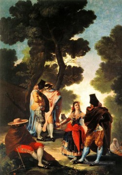 maja and celestina on a balcony Tableau Peinture - La Maja et les hommes masqués Francisco de Goya